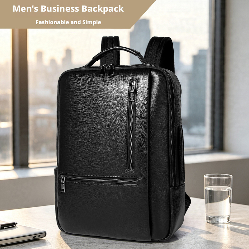 Black Genuine Leather Laptop B - Leather Work Rucksack Mens recension och pris